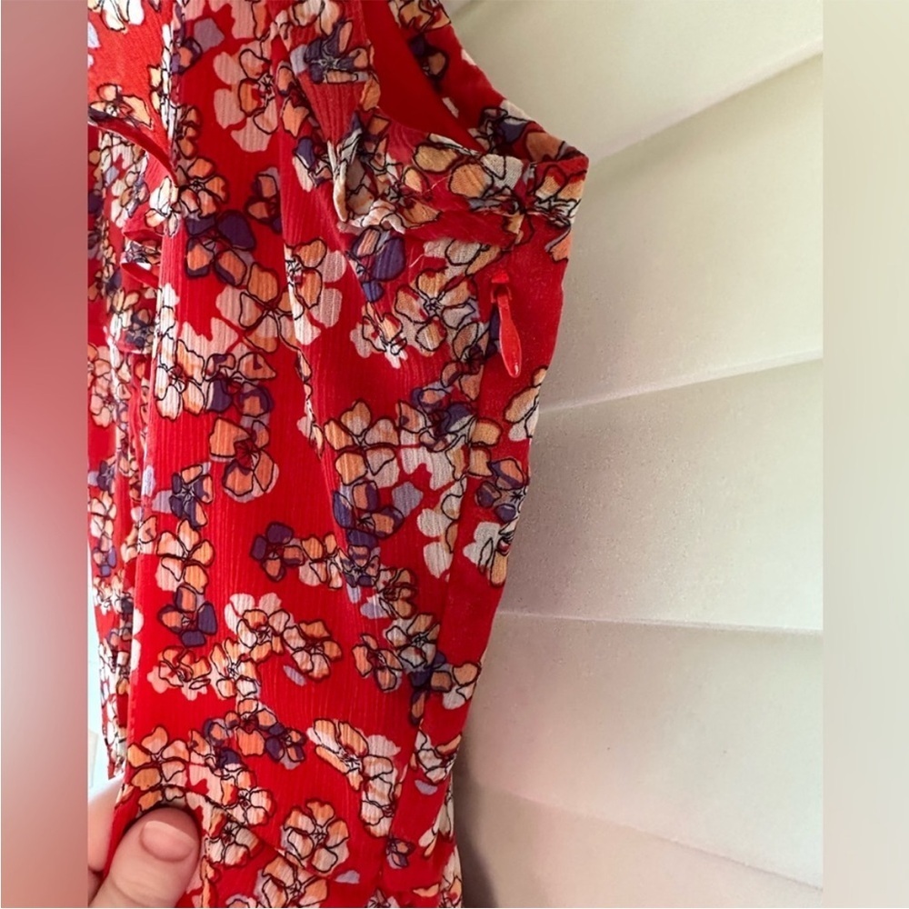 ELLE NWT Red Alert White Floral Halter Dress Belted Ruffle Dress,  Women’s Sz 6 - Picture 5 of 7